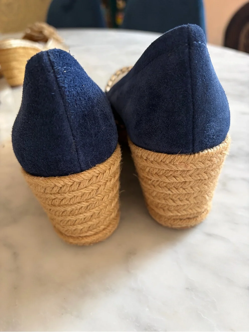 Jack Rogers Palmer Wedge Navy Suede Espadrille Open Toe, Womens 8 US, New